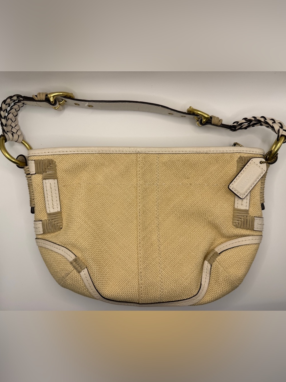 Vintage 2005 Coach Angora Straw Tan/White Hobo Shoulder Bag 4710 - EUC!